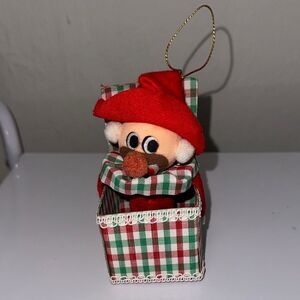 Vintage 60s Japan Made Jack in The Box cloth & felt Christmas Tree Ornament‎